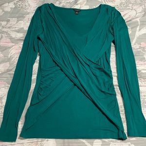 Ann Taylor turquoise green crows cross blouse